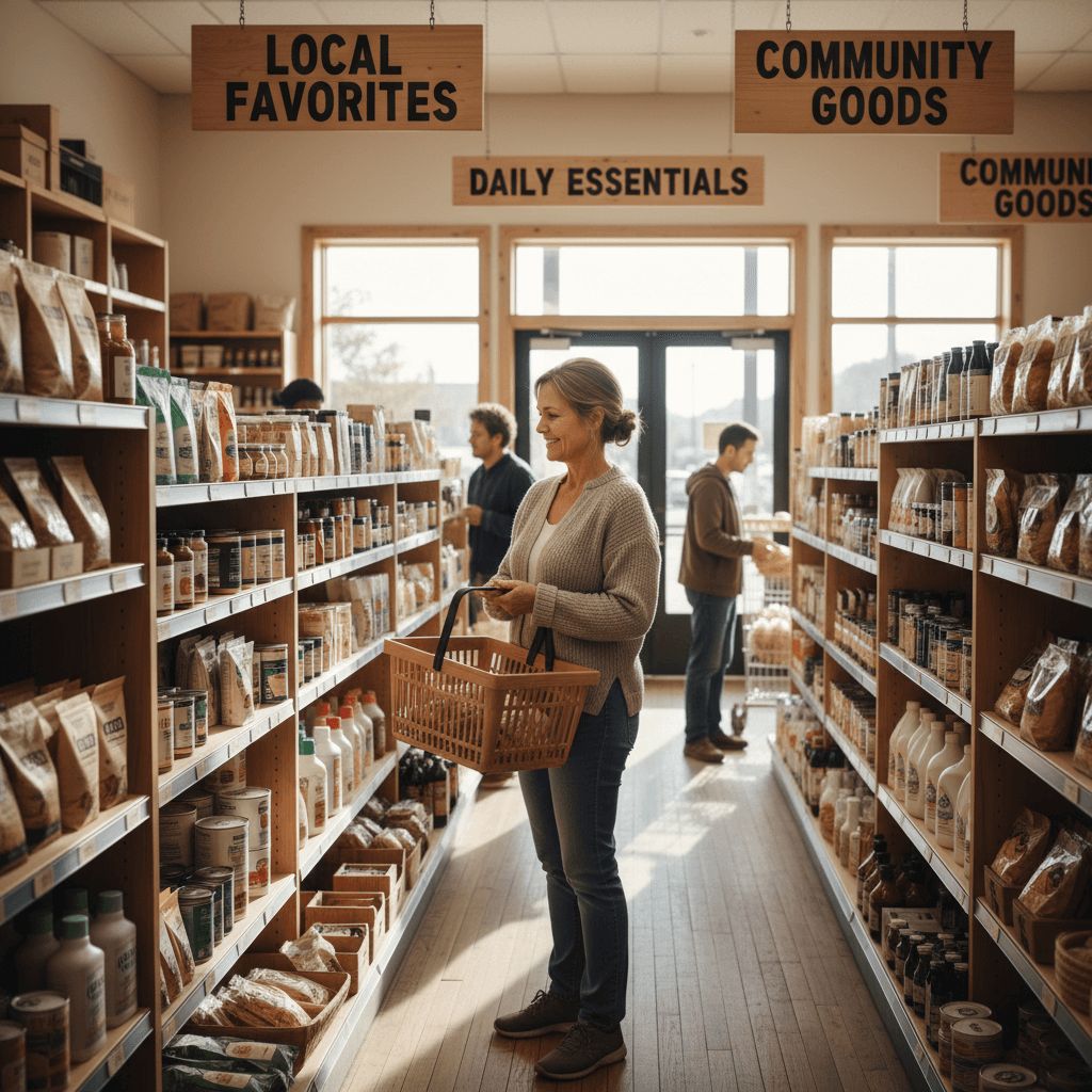 Customer browsing diverse everyday essentials