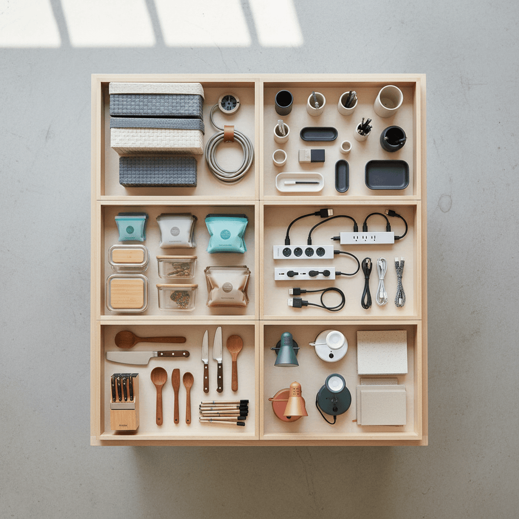 Organized product display table in retail setting