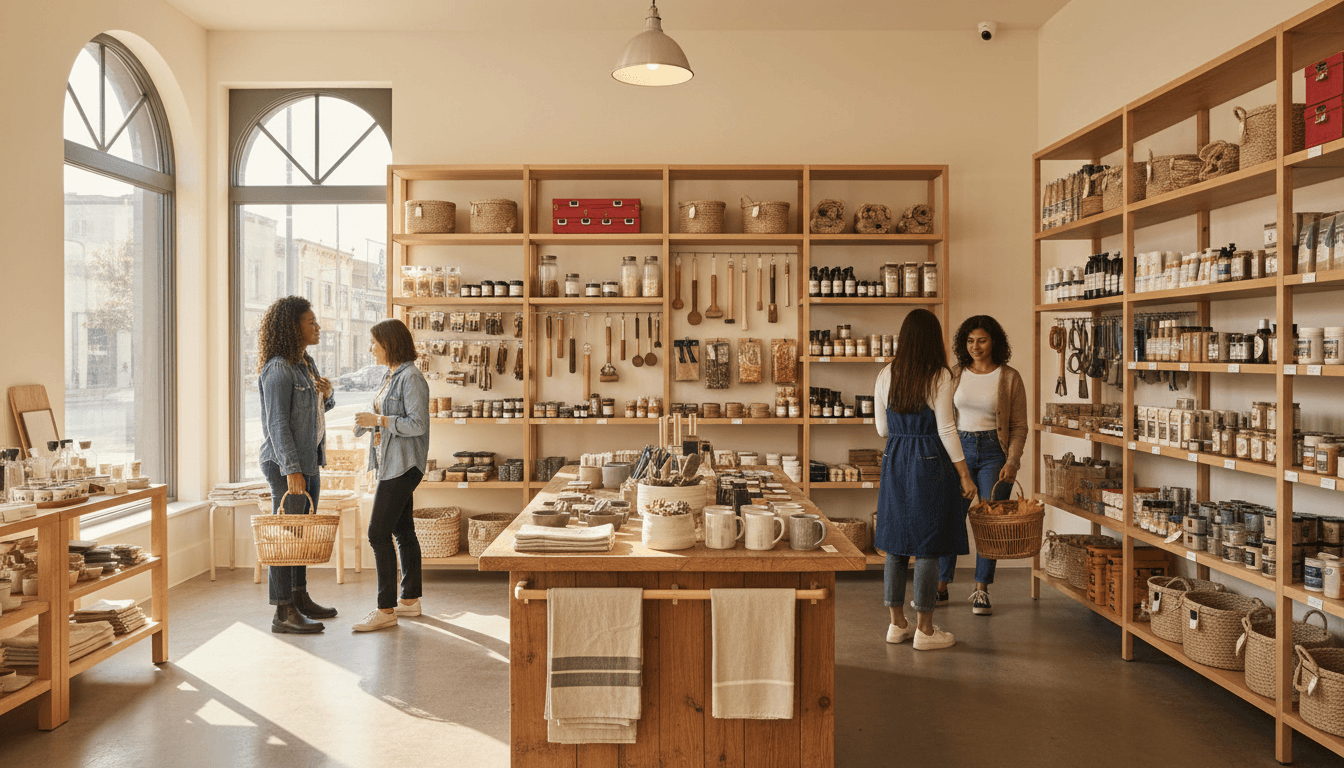 Inside Keith's Store showing organized shelves of everyday essentials and practical products