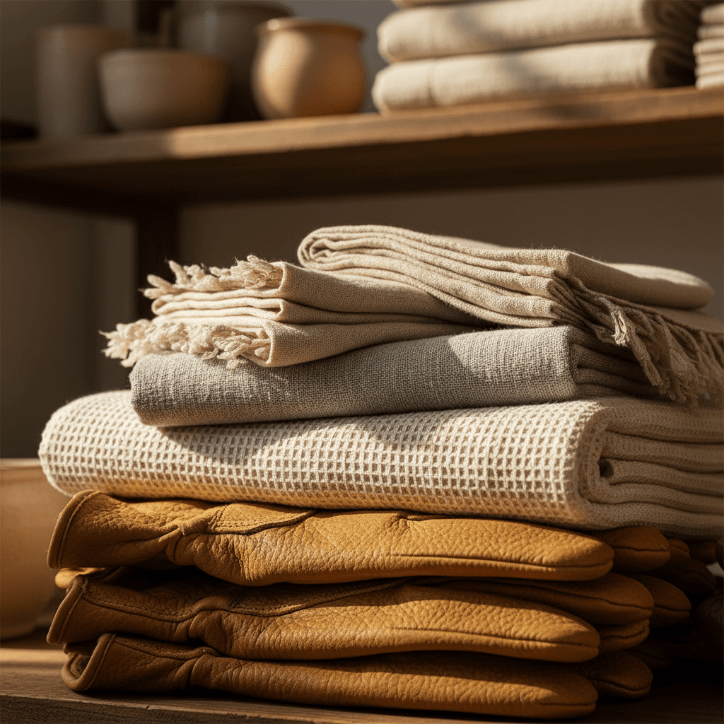 Work gloves, towels, and fabric products